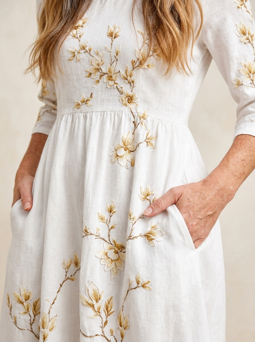 Ivory Blossom Grace Pocket Midi Dress
