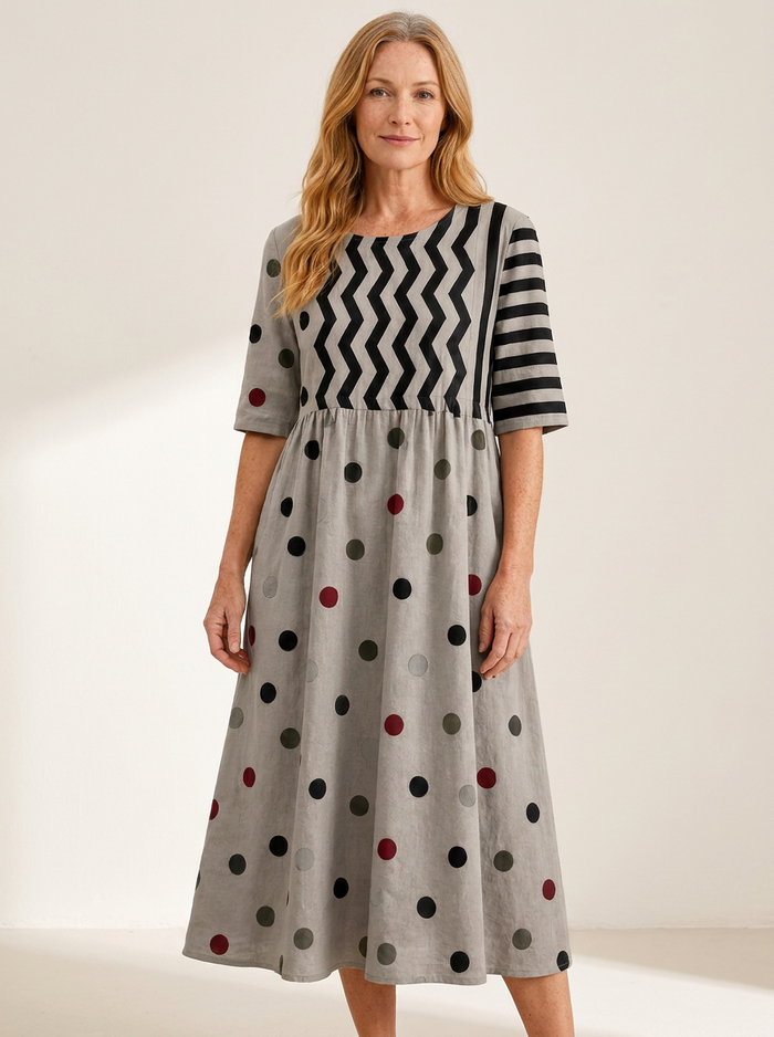 Modern Charm Mixed Print Pocket Midi Dress