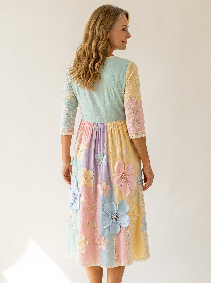 Pastel Bloom Garden Pocket Midi Dress