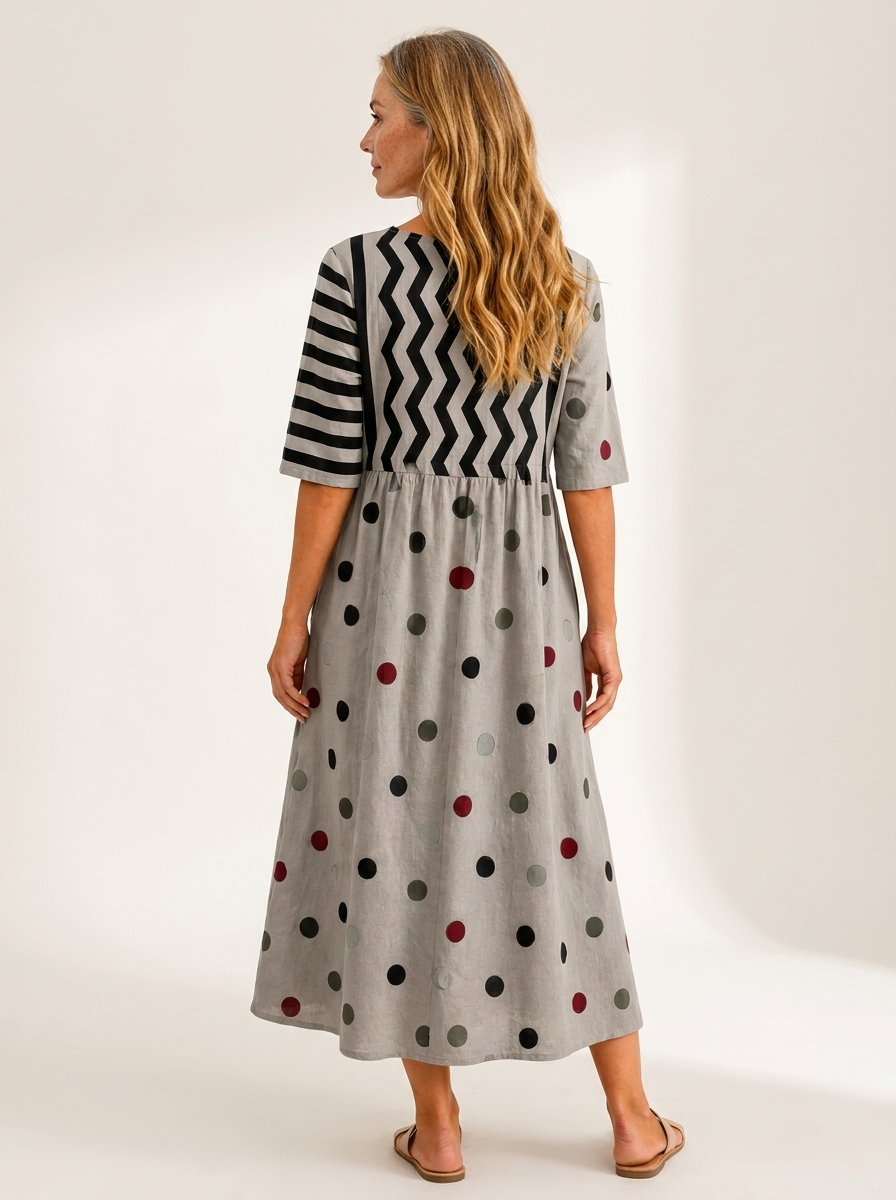 Modern Charm Mixed Print Pocket Midi Dress