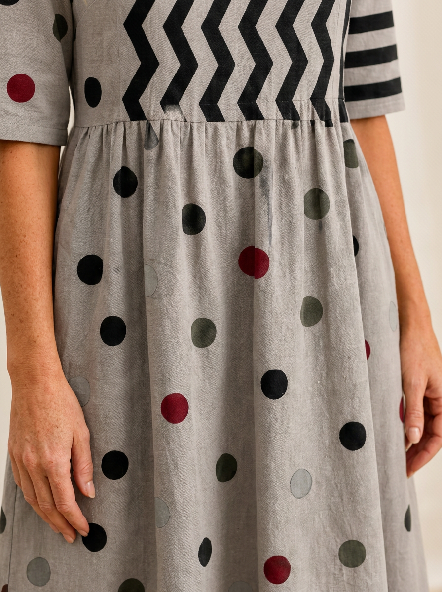 Modern Charm Mixed Print Pocket Midi Dress