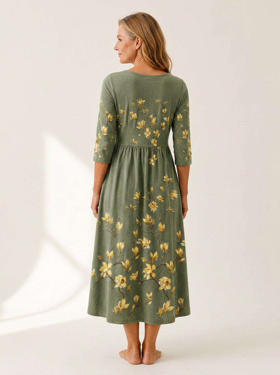 Sage Blossom Grace Pocket Midi Dress