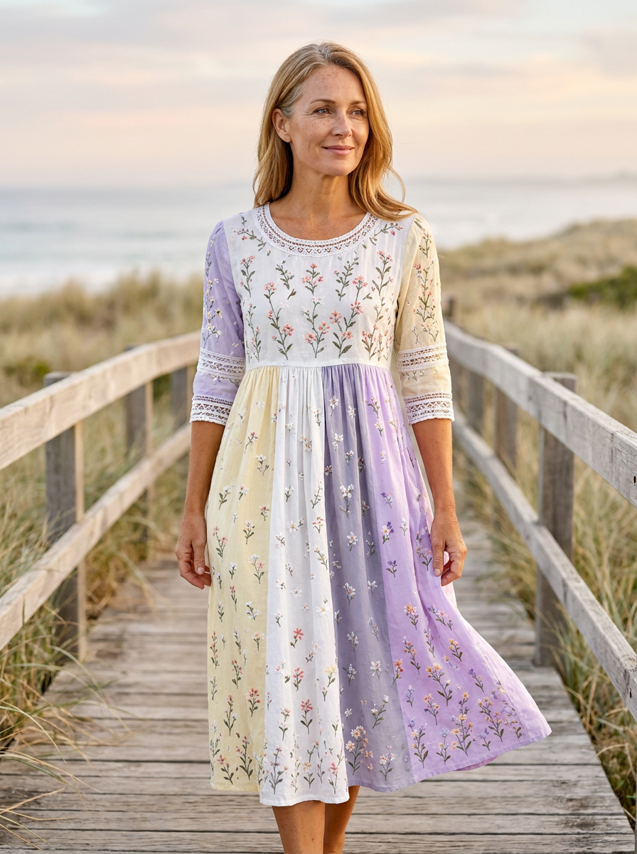 Lavender Meadow Patchwork Midi Dress