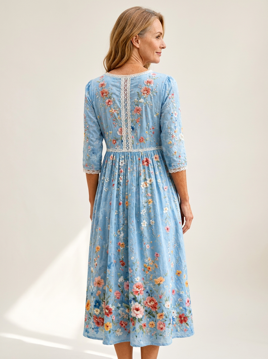 Sky Blossom Garden Midi Dress