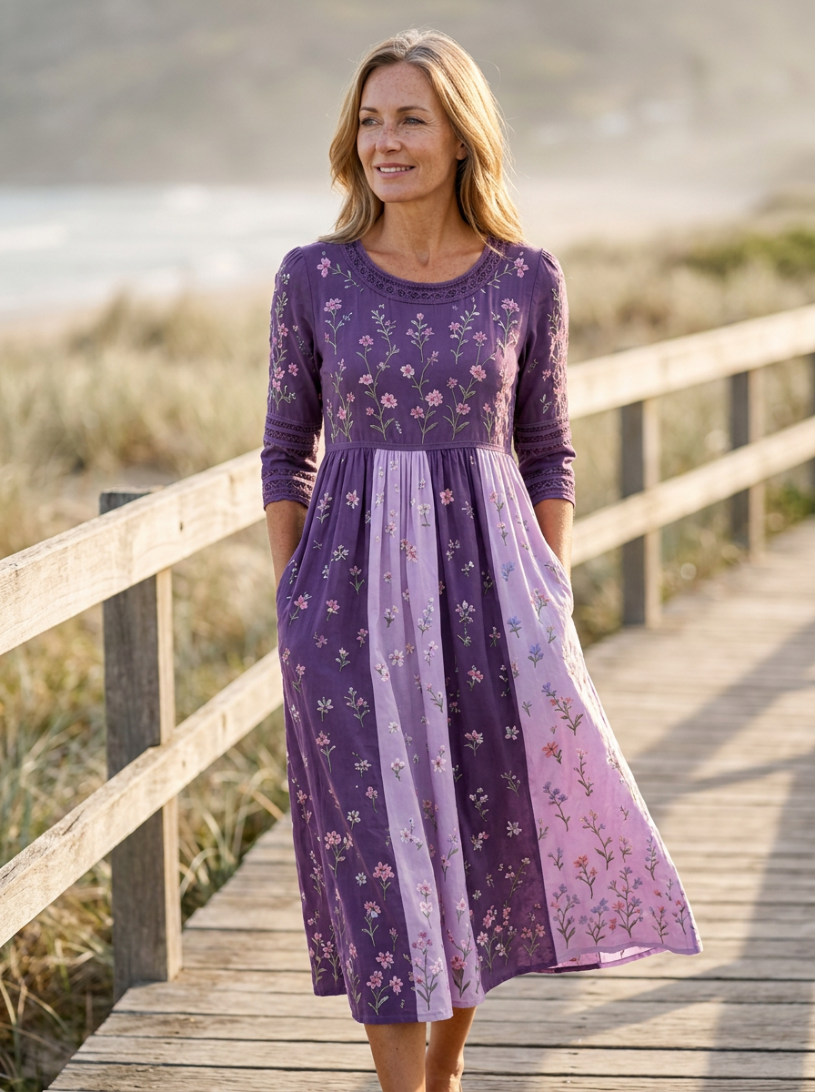 Lavender Wildflower Panel Midi Dress