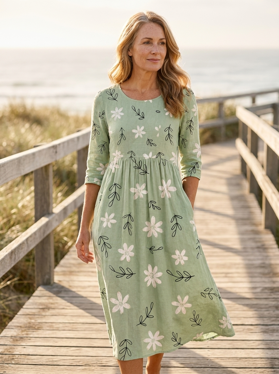 Sage Blossom Everyday Pocket Midi Dress