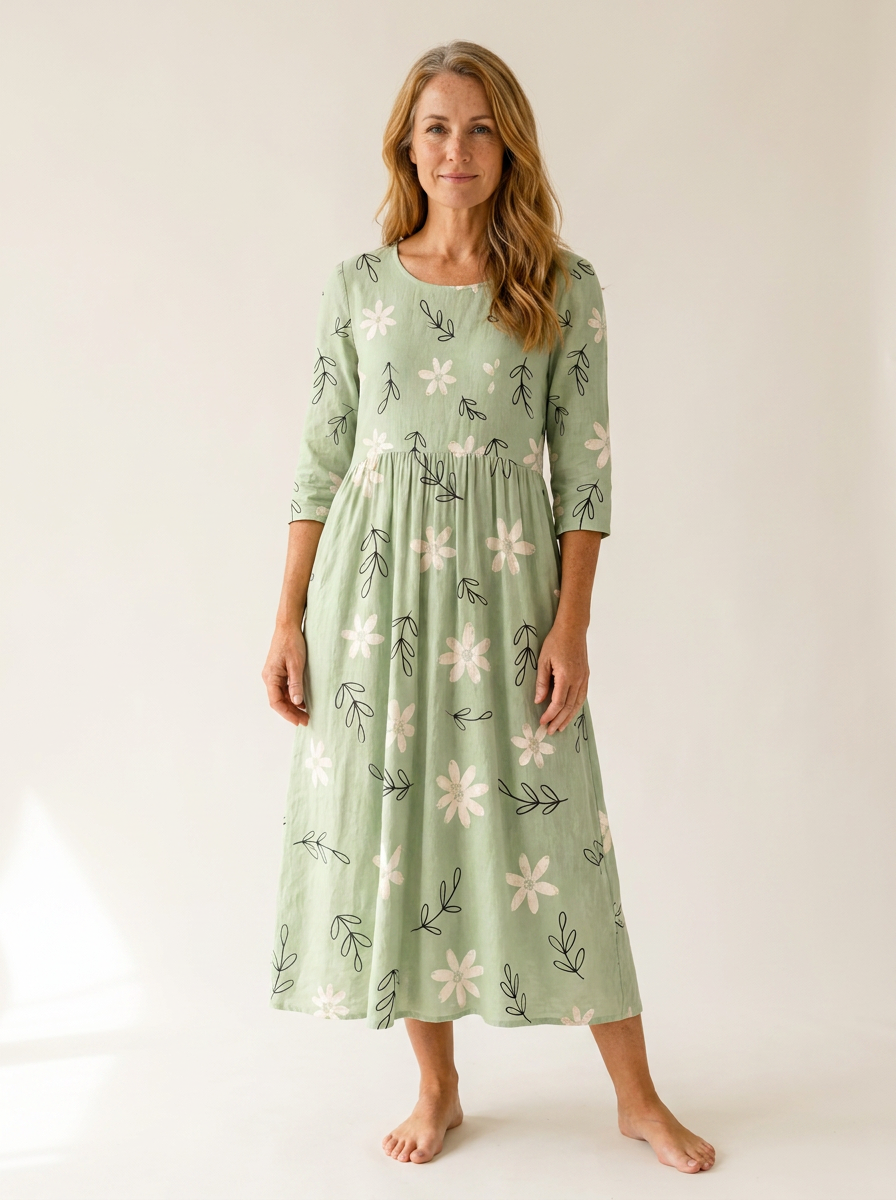Sage Blossom Everyday Pocket Midi Dress