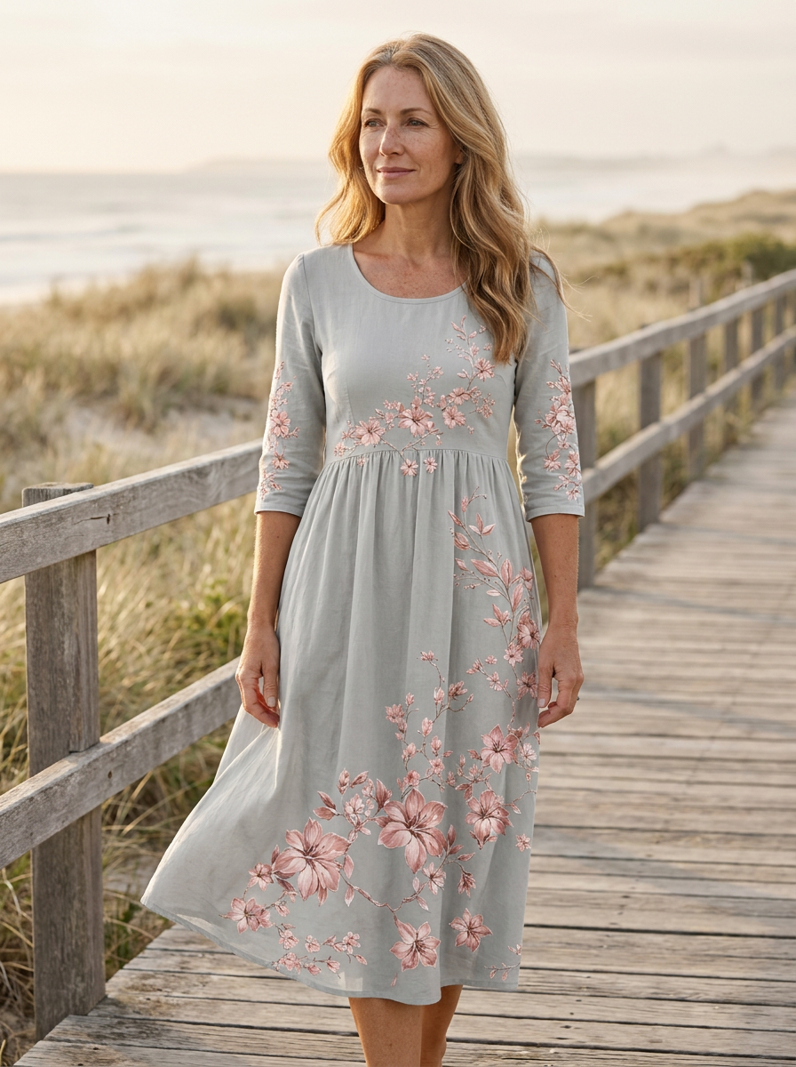 Silver Blossom Retreat Midi Dress