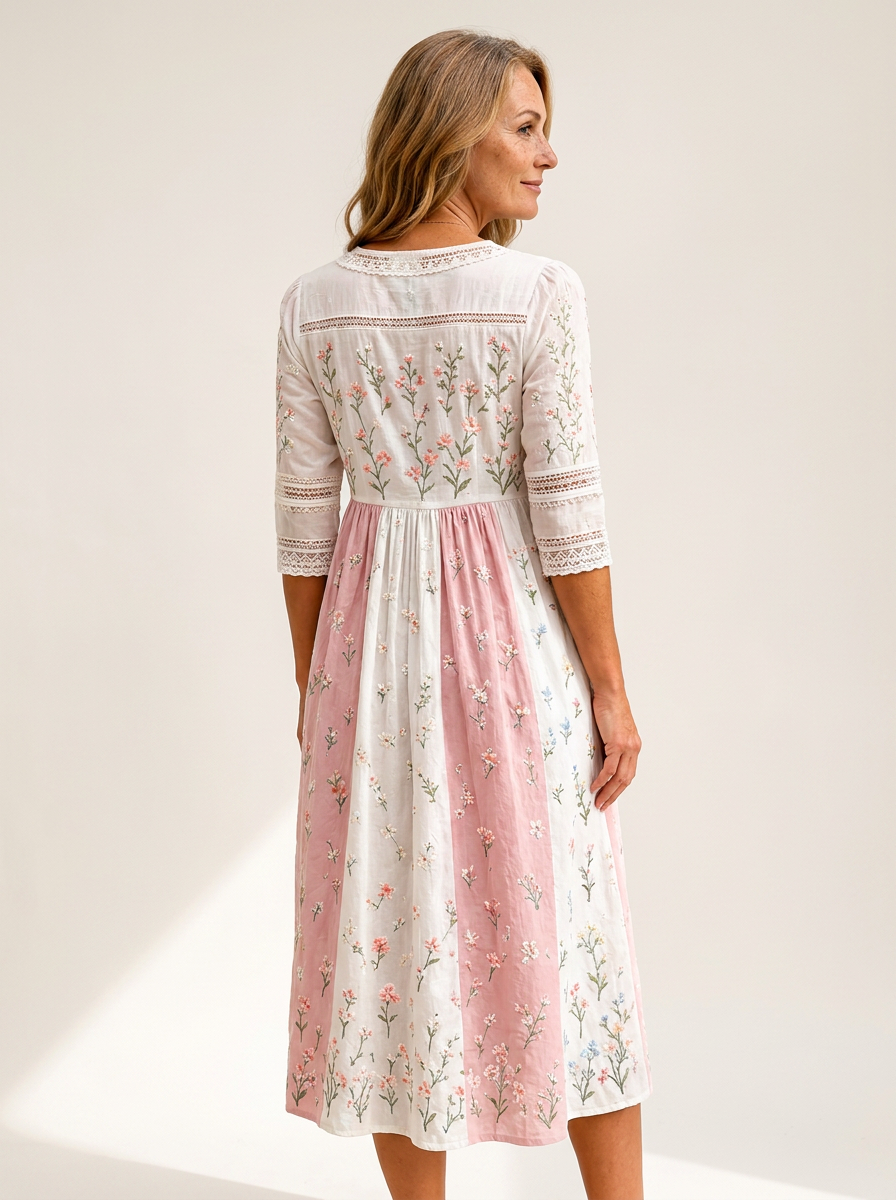 Blush Meadow Patchwork Pocket Midi Dress