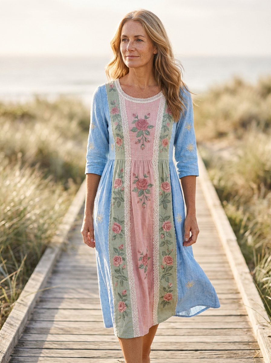 Vintage Rose Garden Patchwork Pocket Dress