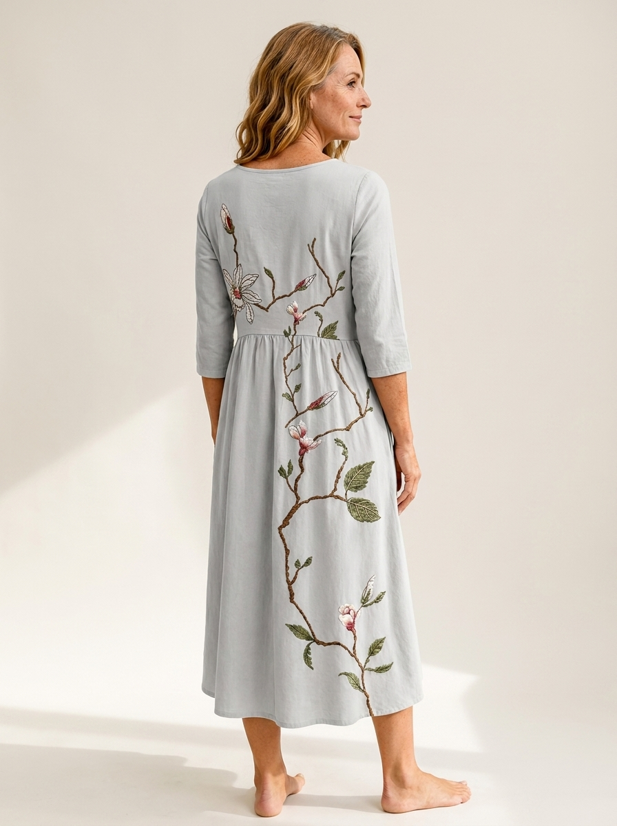 Silver Meadow Blossom Pocket Midi Dress