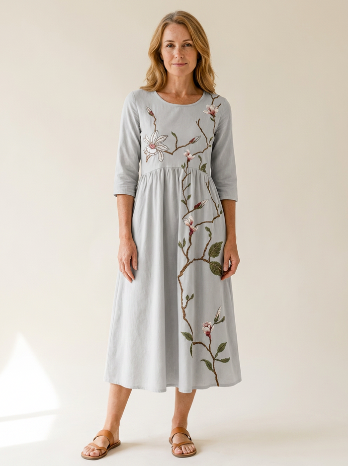 Silver Meadow Blossom Pocket Midi Dress