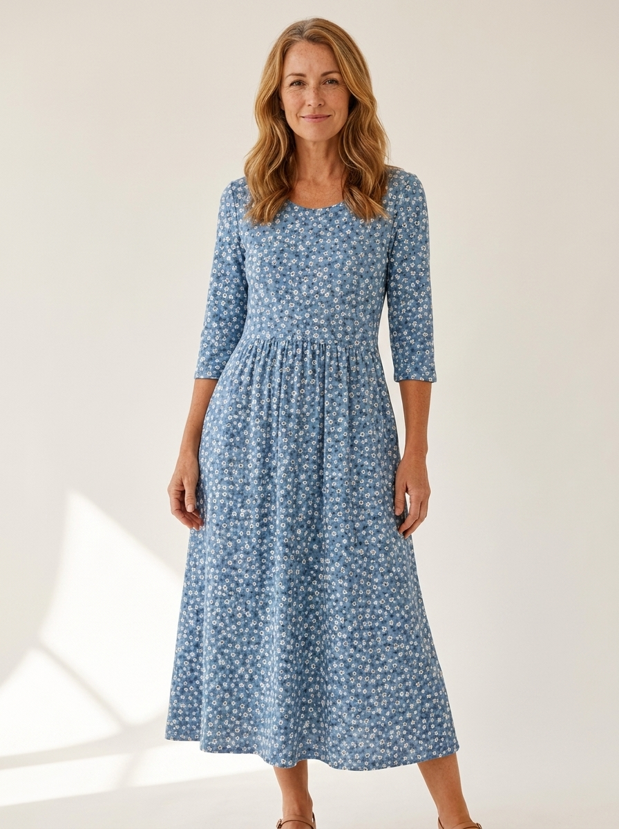 Blue Meadow Easy-Wear Floral Midi Dress