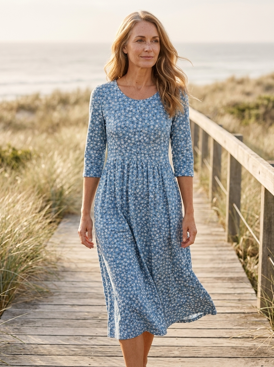 Blue Meadow Easy-Wear Floral Midi Dress