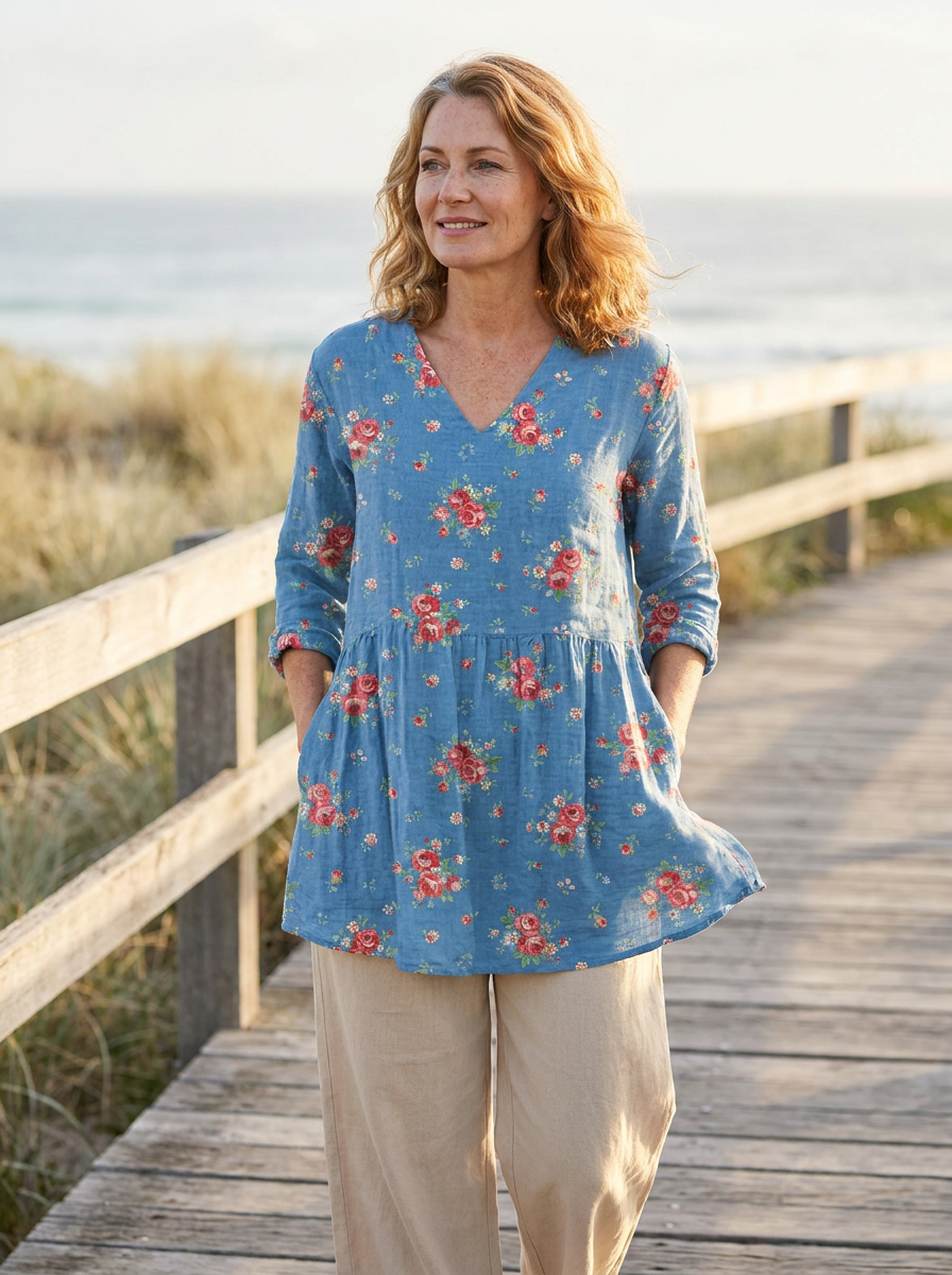Melanie | Long Blouse with V-Neck