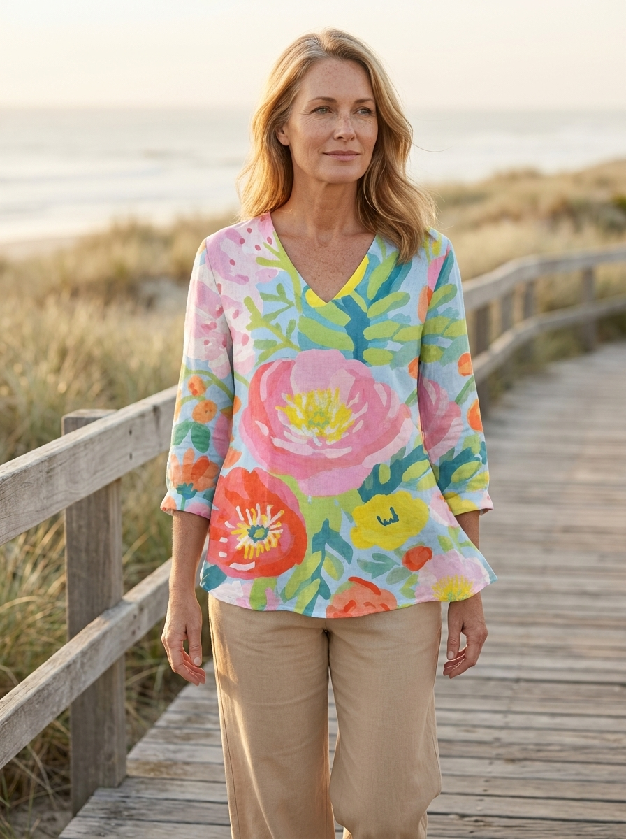 Helene | Long Blouse with V-Neck