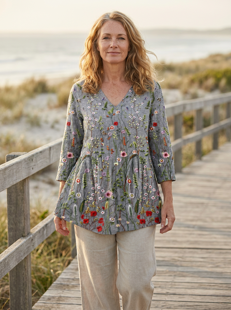 Amelie | Long Blouse with V-Neck