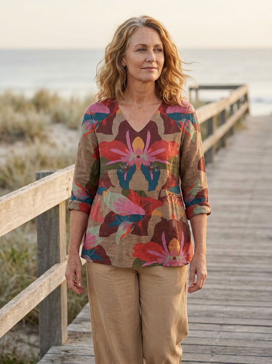 Sarah | Long Blouse with V-Neck