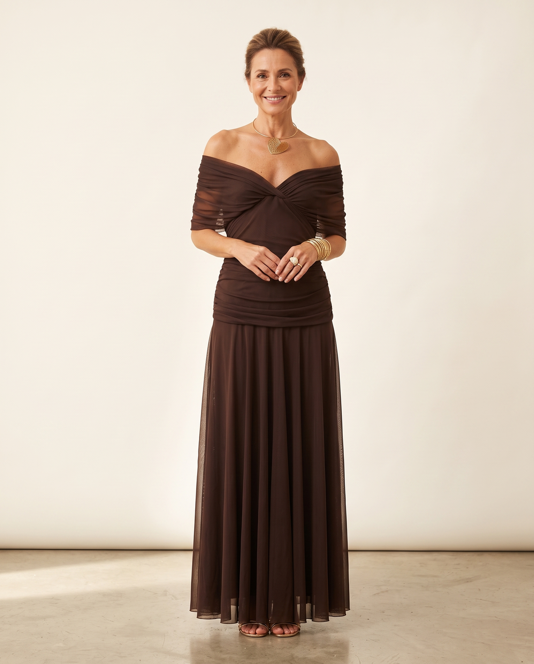 Whitemore & Daughters - Amarra Maxi Dress: Off-Shoulder Twist-Front Dress with Flowy Skirt