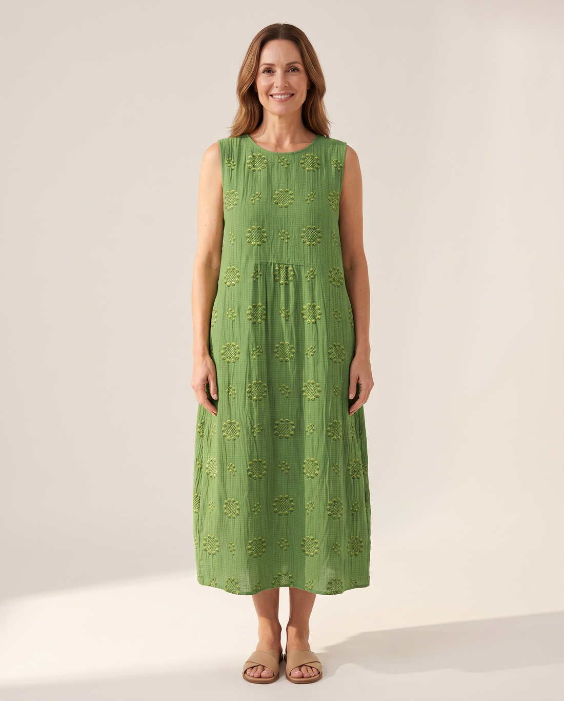 Whitemore & Daughters - Allison Midi Dress: Round-Neck Sleeveless Dress in Floral Print