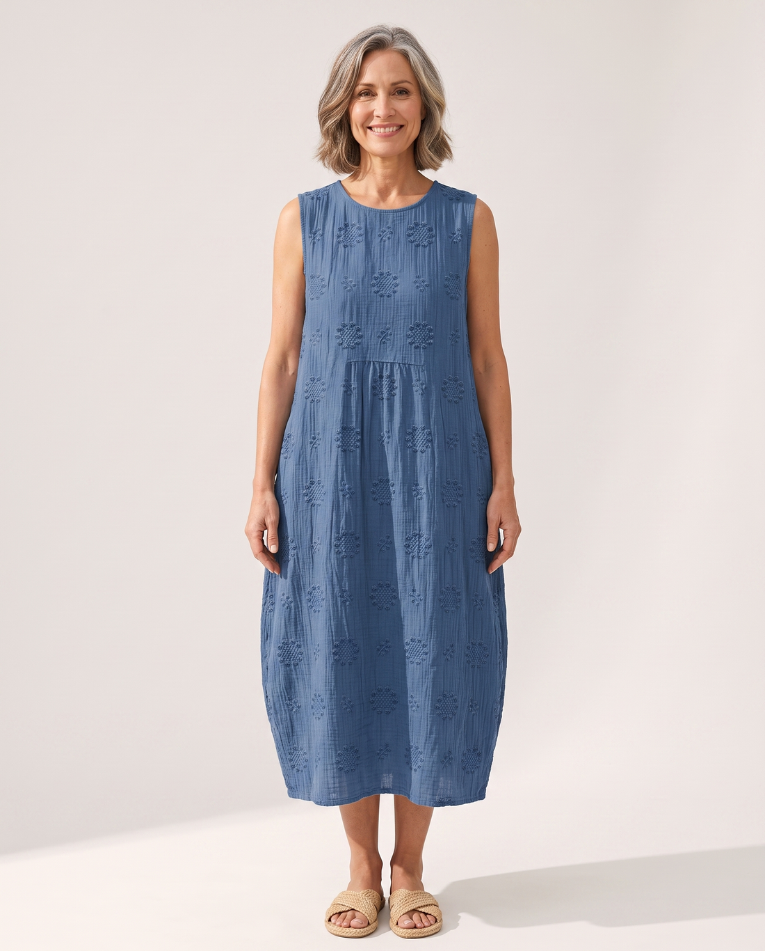 Whitemore & Daughters - Allison Midi Dress: Round-Neck Sleeveless Dress in Floral Print