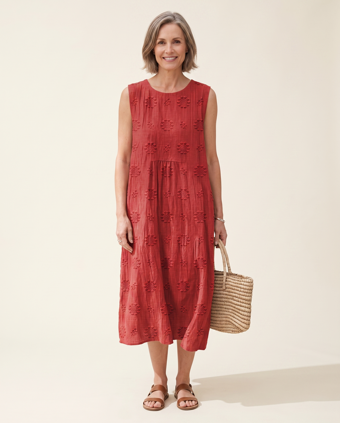 Whitemore & Daughters - Allison Midi Dress: Round-Neck Sleeveless Dress in Floral Print