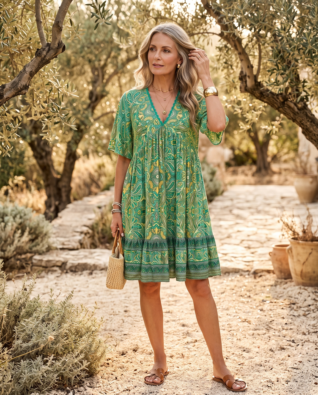 Whitemore & Daughters - Macey Mini Dress: V-Neck Tiered Dress with Flutter Sleeves in Paisley Print