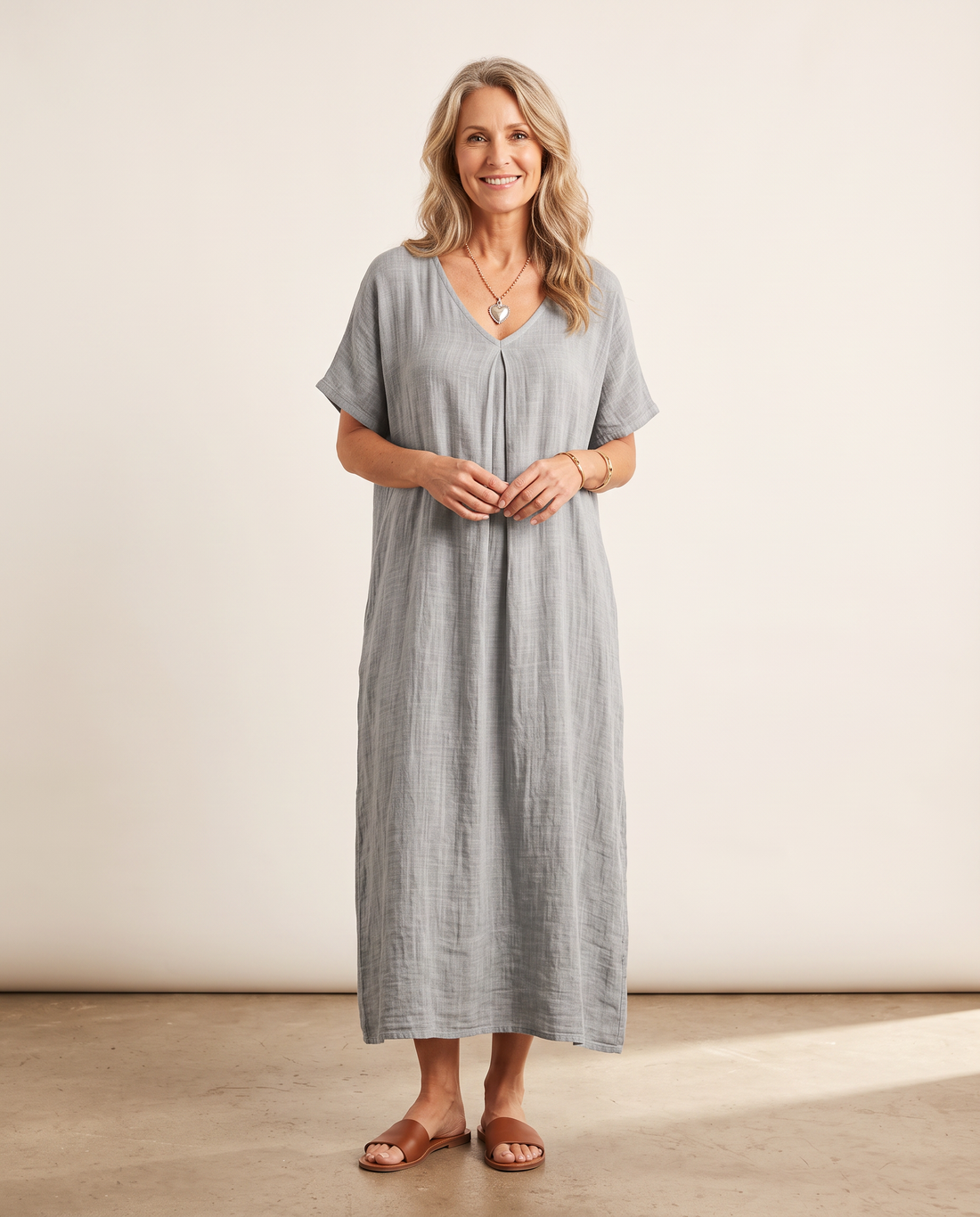 Whitemore & Daughters - Neva Midi Dress: V-Neck Dress with Puff Sleeves