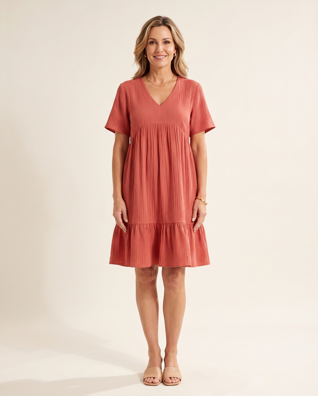 Whitemore & Daughters - Susie Mini Dress: Empire-Waist V-Neck Dress with Ruffle Hem