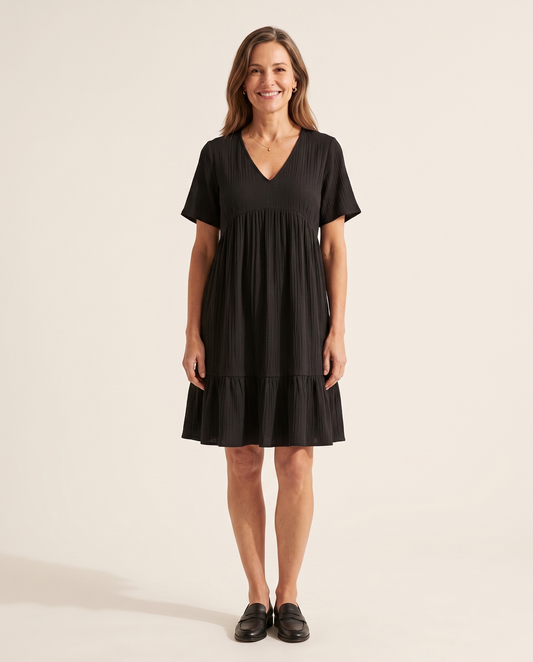 Whitemore & Daughters - Susie Mini Dress: Empire-Waist V-Neck Dress with Ruffle Hem