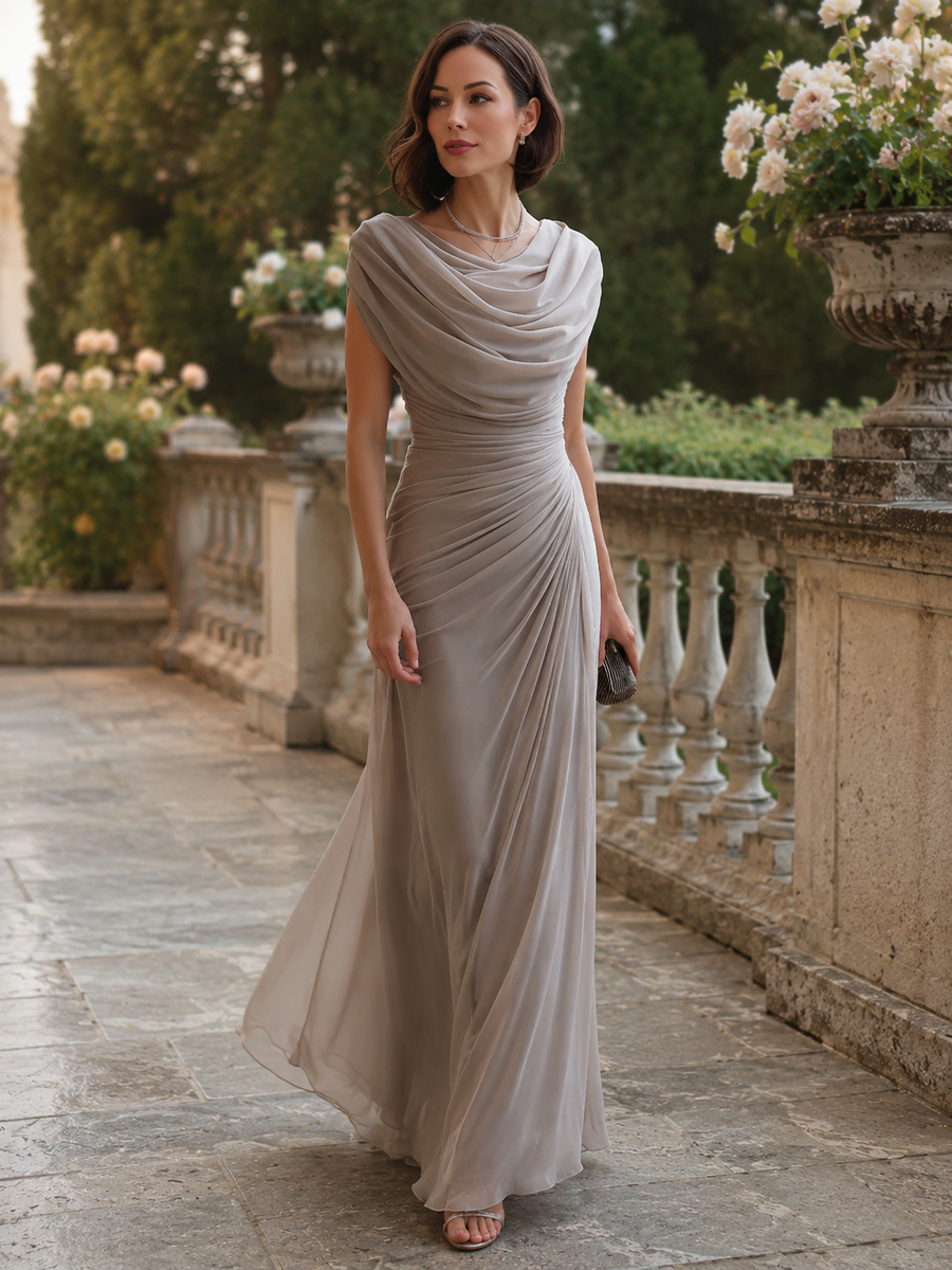 Whitemore & Daughters - Maxi Dress: Cowl-Neck Draped Dress with Ruched Detail