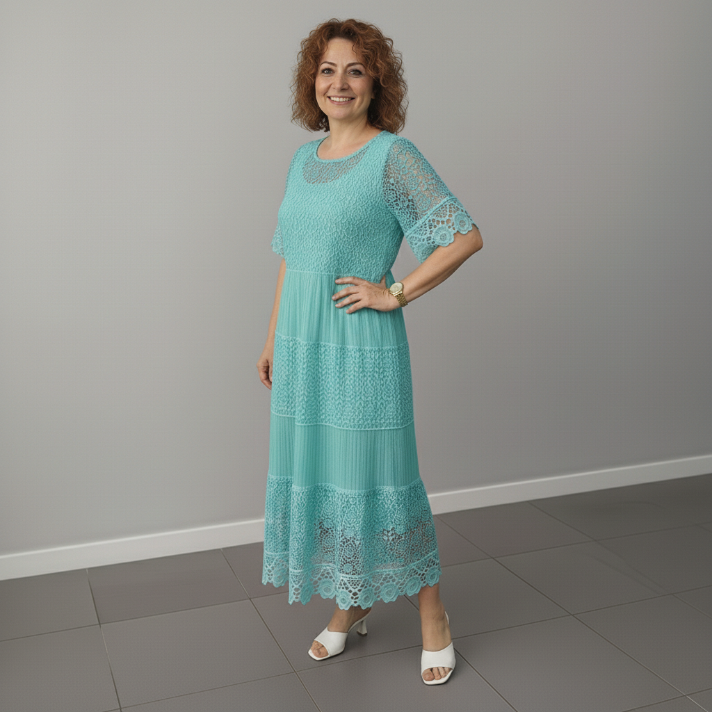 Whitemore & Daughters - Berlinda Midi Dress: Round-Neck Lace Dress with Tiered Skirt