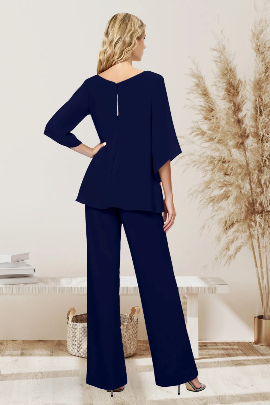 Whitemore & Daughters - Sophisticated Loose-Fit Formal Pant Set with Keyhole Neckline