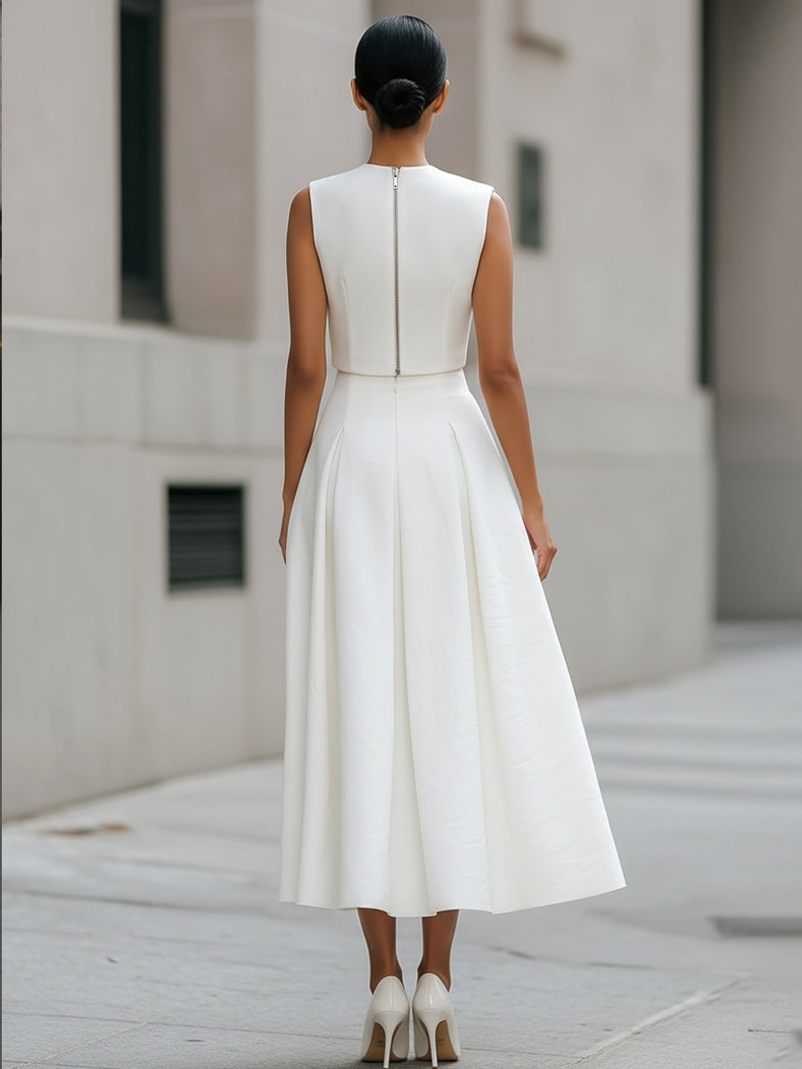 White Sleeveless Cropped Top & Pleated Midi Skirt Co-ord – Whitemore & Daughters