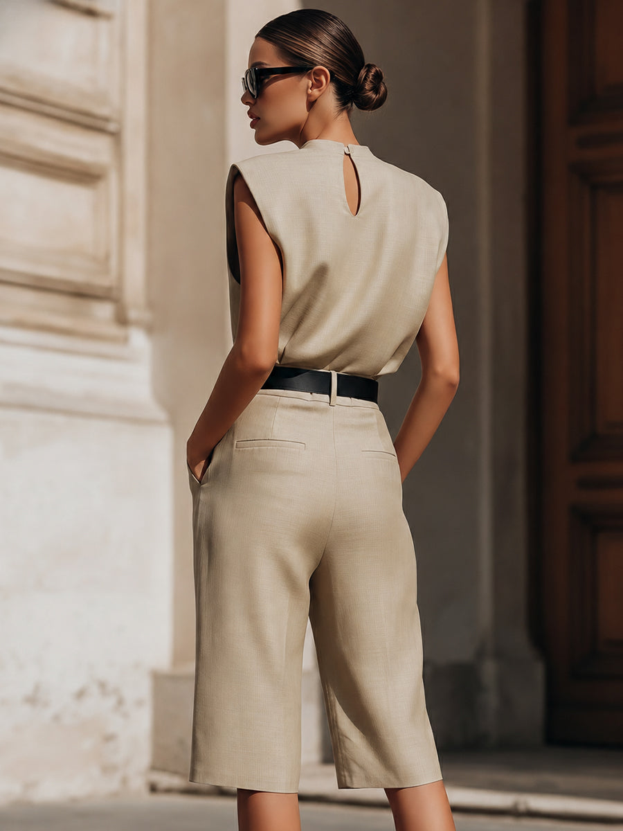 Khaki Minimalist Structured Sleeveless Top and Tailored Bermuda Shorts Set Co-ord – Whitemore & Daughters