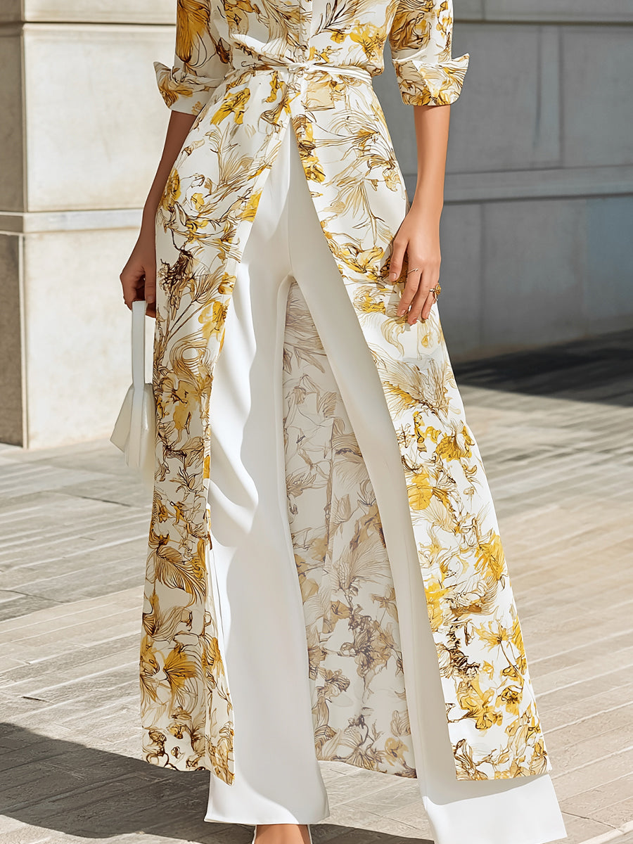 Whitemore & Daughters - Maxi Dress: Shirt-Collar Wrap Dress with Long Sleeves in Floral Print