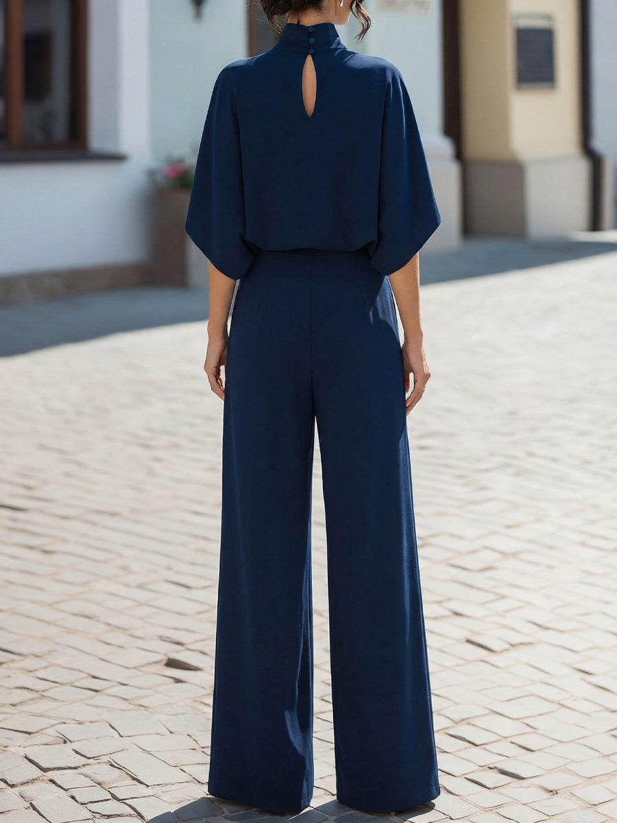 Navy Minimalist High-Neck Draped Blouse & Trouser Co-ord – Whitemore & Daughters