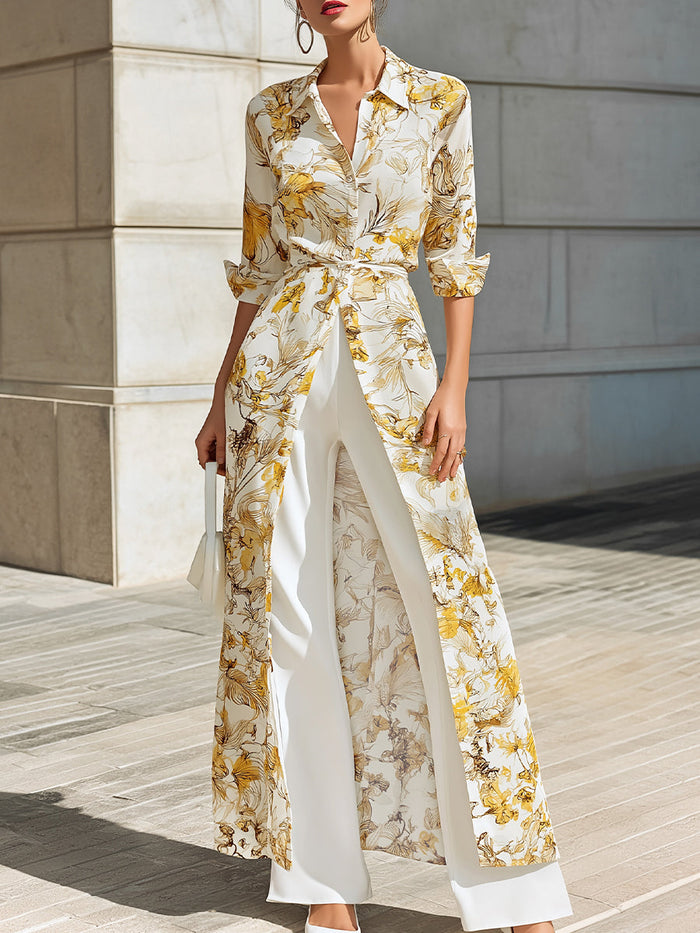 Whitemore & Daughters - Maxi Dress: Shirt-Collar Wrap Dress with Long Sleeves in Floral Print