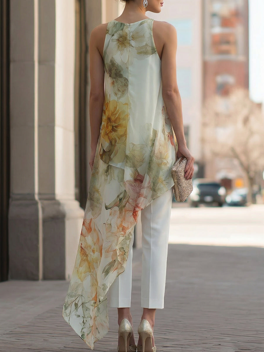 White Sheer Floral Asymmetric Overlay Co-ord – Whitemore & Daughters