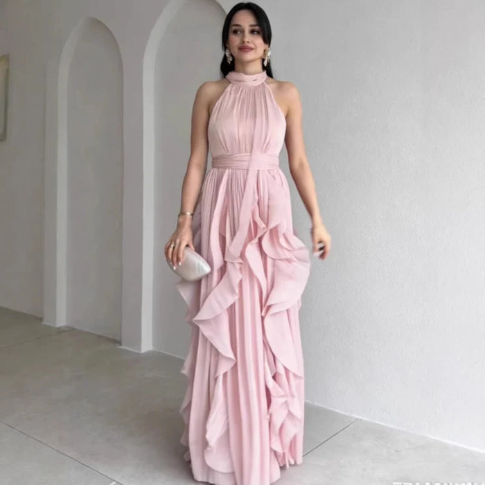 Whitemore & Daughters - Orea Maxi Dress: Halter-Neck Dress with Cascading Ruffle Detail