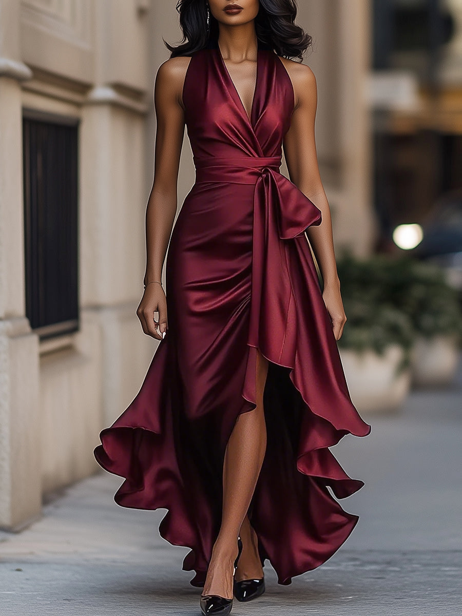 Whitemore & Daughters - Gown: Halter-Neck Satin Dress with Front Slit