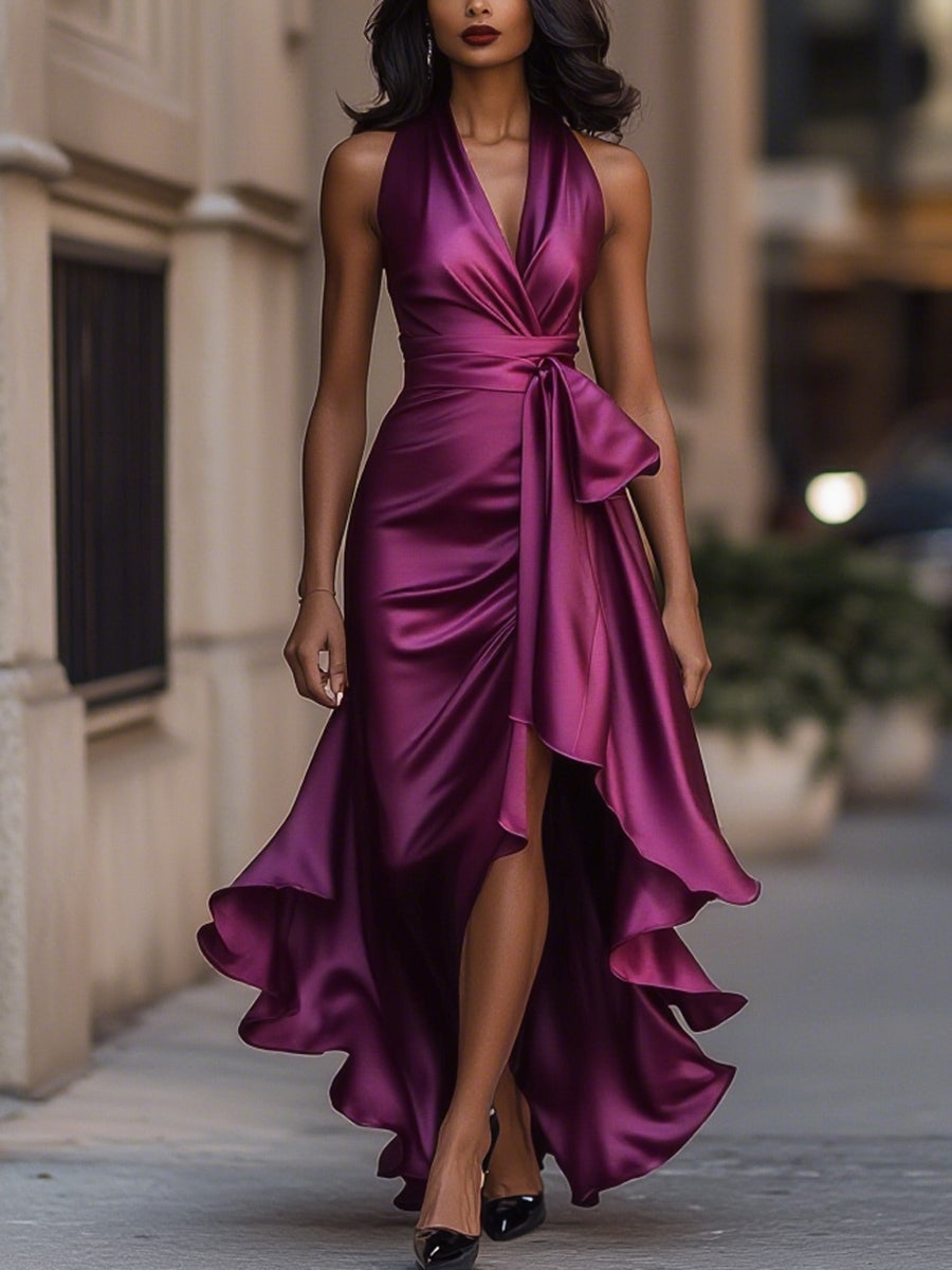 Whitemore & Daughters - Gown: Halter-Neck Satin Dress with Front Slit