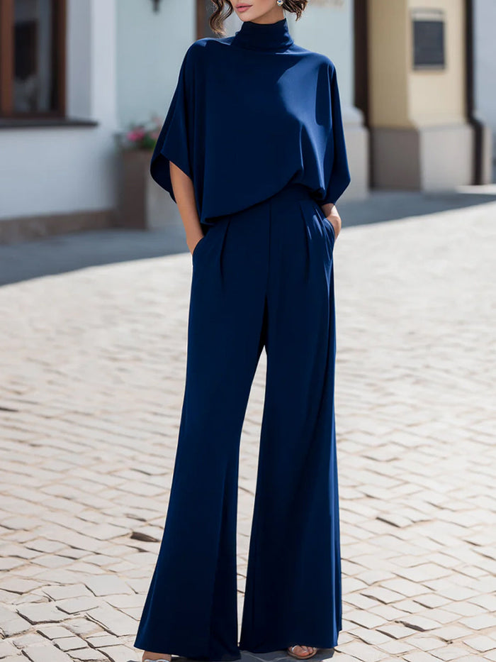 Navy Minimalist High-Neck Draped Blouse & Trouser Co-ord – Whitemore & Daughters