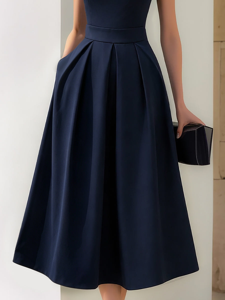 Whitemore & Daughters - Midi Dress: Strapless A-Line Dress with Pleated Skirt