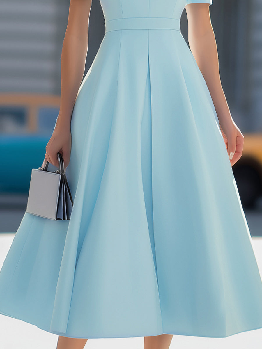 Whitemore & Daughters - Midi Dress: High-Neck A-Line Dress with Pleated Skirt