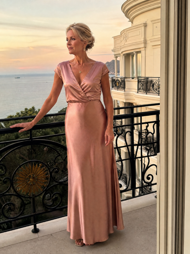 Whitemore & Daughters - Samouse Maxi Dress: Wrap V-Neck Dress with Cap Sleeves