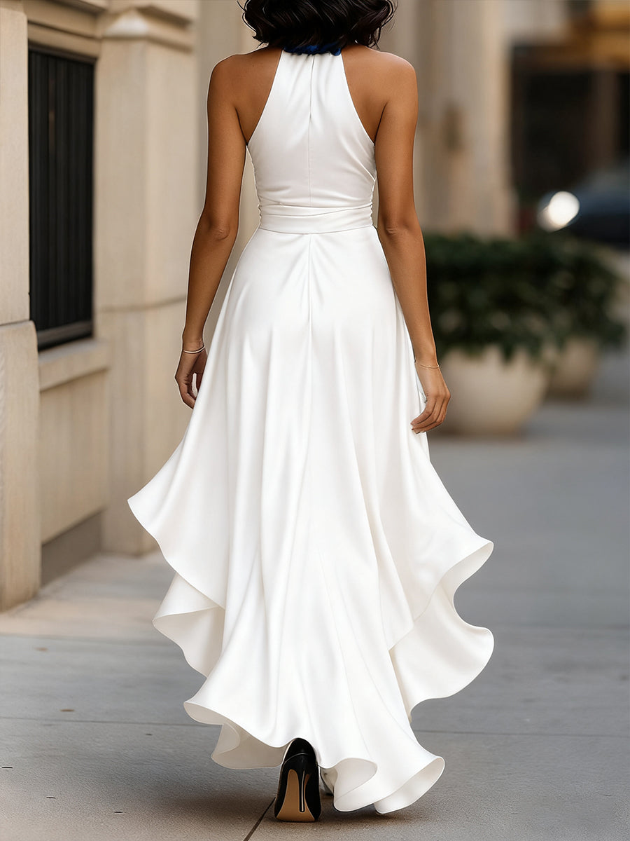 Whitemore & Daughters - Gown: Halter-Neck Satin Dress with Front Slit