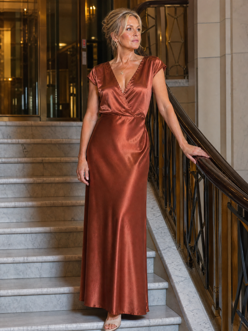 Whitemore & Daughters - Samouse Maxi Dress: Wrap V-Neck Dress with Cap Sleeves