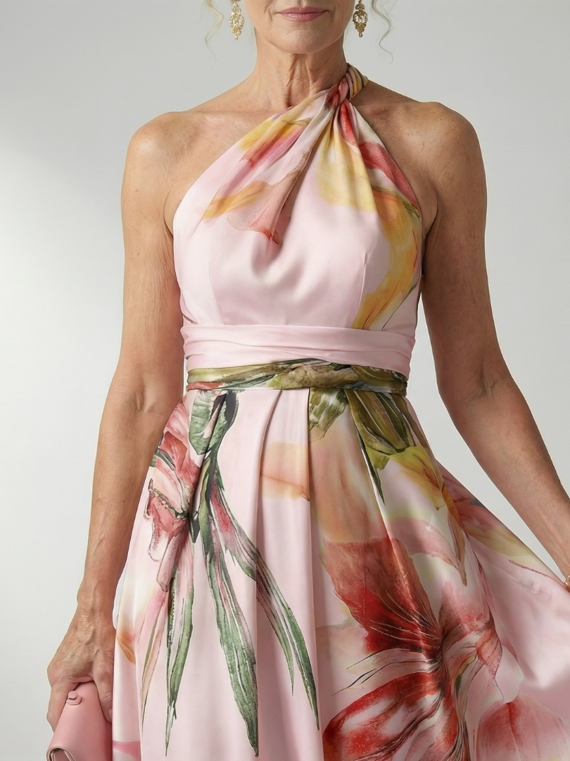 Whitemore & Daughters - Amiel Maxi Dress: One-Shoulder Dress with Sash Belt in Floral Print