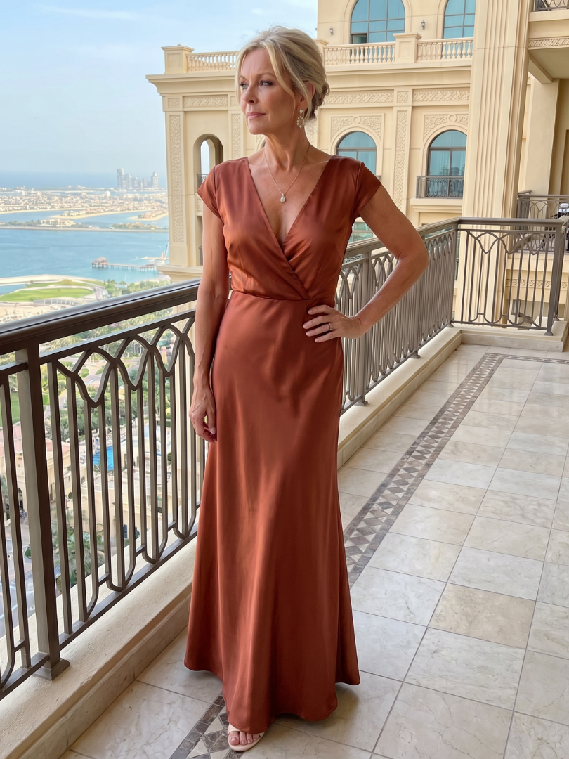 Whitemore & Daughters - Samouse Maxi Dress: Wrap V-Neck Dress with Cap Sleeves